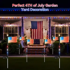 Solar American Flag Light, July 4th Decorations, Ip65 Waterproof LED Garden Stake Lamp, Solar Powered Blue String Lights, Independence Day Decor