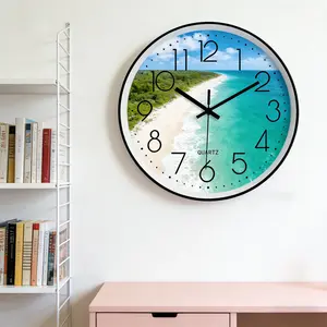 Beach Scene Wall Clock Living Room Creative Silent Fashion Simple Modern Bedroom Quartz Clock Home Decor Timepiece