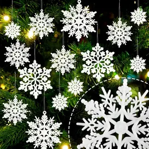 36pcs Velvet Christmas Snowflake Ornaments Hanging Felt Flocked Snow Flakes for Christmas Tree Decorations Winter Wonderland Frozen Birthday Party Holiday Home Decor Craft Snowflakes White