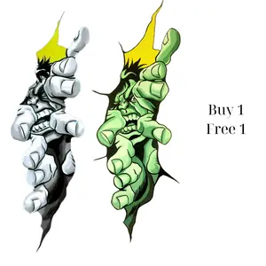 Angry Green Giant Sticker, Vinyl Wall Art Decal, Powerful Smash Hand for Laptop Decor, Comic Style Superhero Vinyl Sticker