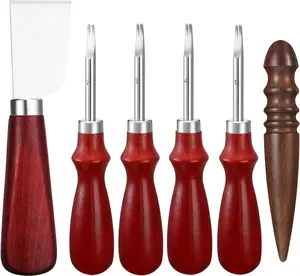 6 Piece Leather Craft Tool Set - Includes 4 Edge Beveler, Cutting Knife, Skiving Knife, and Sandalwood Burnisher (1.5 Mm, 1.2 Mm, 1.0 Mm, 0.8 Mm)
