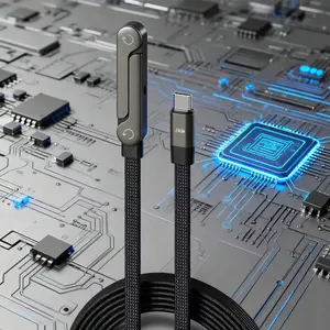 240w Fast Charging Data Cable with 360° Rotation and 90° Angle, Braided Design with Phone Holder for Apple and Huawei Tablets