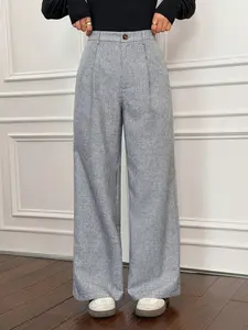 Women's Wide Straight Leg Dress Pants Casual Style Fit Solid Color Elastic Waist Suit Pants Elegant Trendy Pull on High Rise Business Commuting Office Trousers Work Formal Occasion Bottoms