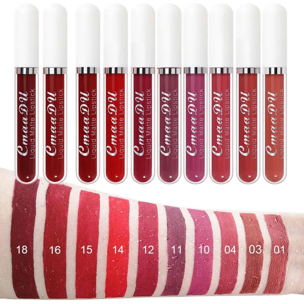 10Pcs Dark Red Liquid Matte Matt Lipstick Set Long Lasting 24 Waterproof Smudge Proof Liquid Catsuit Matte Bulk Lipstick Set for Black Women