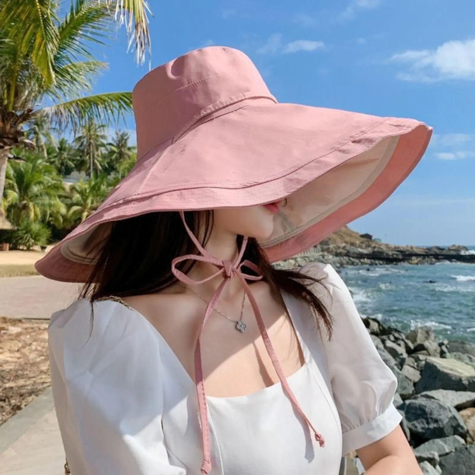 Reversible Wide Brim Solar Bucket Hat, Unisex Large-Size Design for Beach Trips and Summer UV Sun Protection, Beach Sun Hat, Uv Protection Clothing, Double-Sided, Outdoor, Reversible Bucket Hat