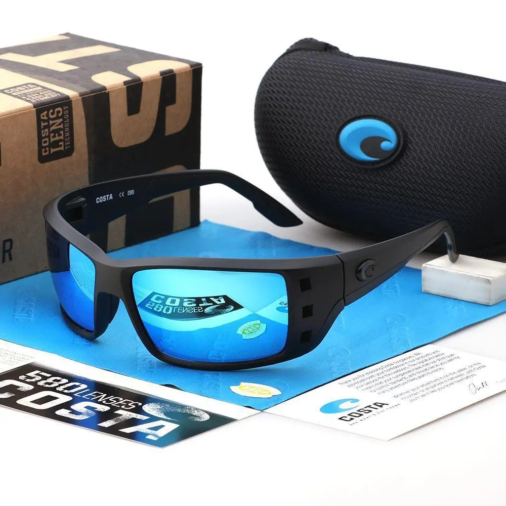 Full Box Costa Del Mar Rinconcito Costa 580G Men’s Polarized Sunglasses Black Frame Blue Mirror Lens UV400 Fishing Driving Outdoor Sport Glasses with Case Box