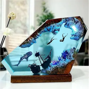 Whale Shark Resin Ocean lamp,Scuba Diver Resin Night Lamp with Wooden Base,RGB Lighting Figurine ,Handmade Art Picece Statue Decor,Sharks Gifts for Ocean Lovers,Birthday,Valentine's Day,Christmas Day