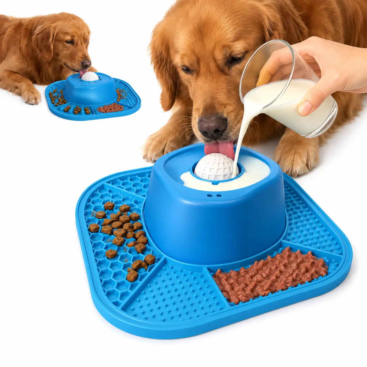 Dog Slow Feeder Bowl Set with Lickable Ball & Anti-Slip No-Spill Mat, 3/4 Cup Food-Grade Puzzle Feeder for Liquid Treats, Bone Broth, Wet Food, Small/Medium Puppies & Dogs, Dishwasher-Safe Pet Supplies