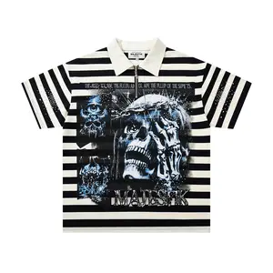 Unisex Striped Cotton Patchwork Rhinestone Oversized Sports T-Shirt - High-Quality, Soft, Breathable, Skin-Friendly Fabric - Trendy Menswear Vibe for Casual/Urban Outfits Pairing with Jeans, Sneakers, Joggers