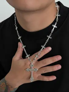 Men's Hip Hop Cross Pendant Necklace, Trendy Casual Vintage Design, Metal Chain Jewelry Gift, Fashionable Daily Wear Accessory, Cross Necklaces