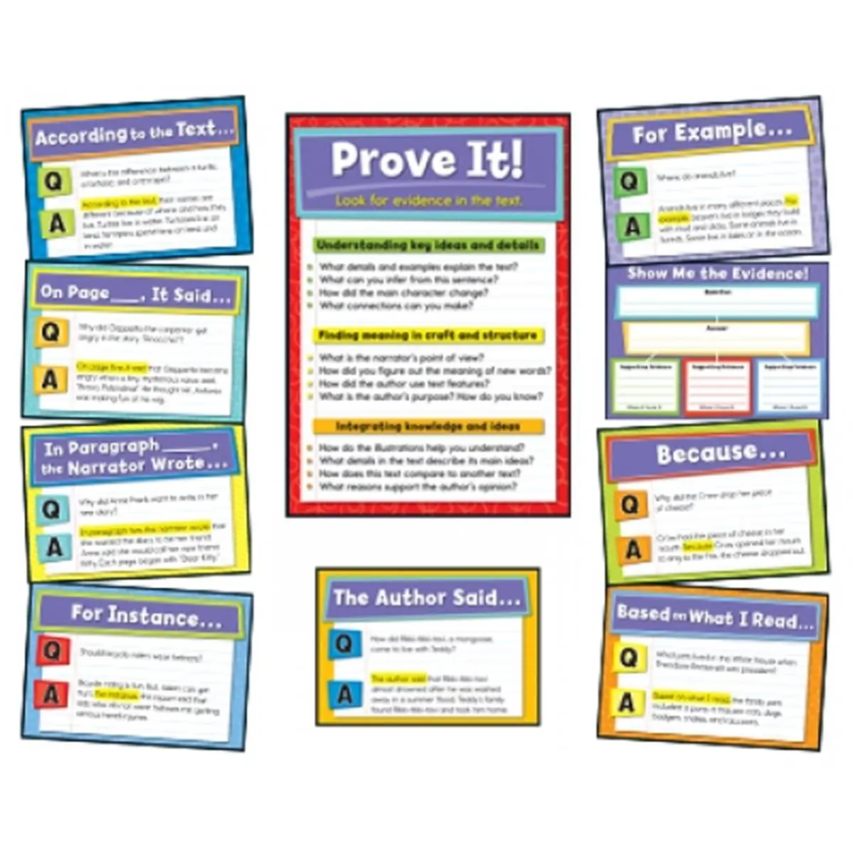 Carson Dellosa CD-110290 Evidence-Based Reading & Writing Bulletin Board Set, Classroom Decoration, Office Stationery, 1 Set with 8 Rectangular 17"x12" Charts