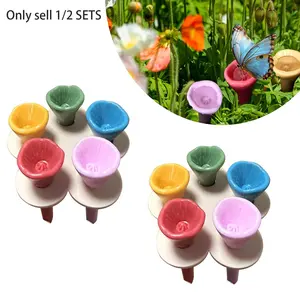 1/2 Sets Butterfly and Bee Watering Device, bee Watering Station Insect Drinking Cups for Garden Flower, Insect Drinking Station Designed with Colorful Flowers Outdoor
