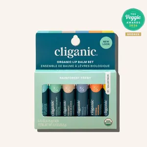 Cliganic Organic Lip Balm Set - Rainforest Fresh for Comfortable Lips - Skincare Daily Hydrating Scent Smooth Soothing Vitamins
