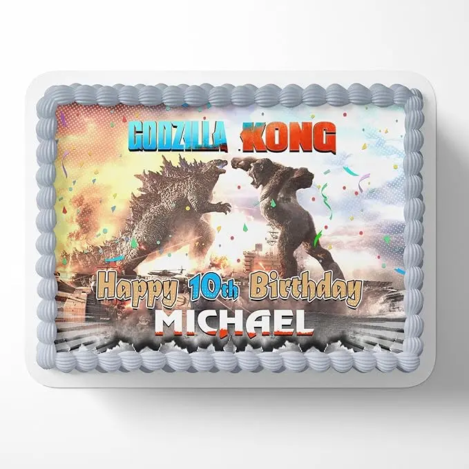 Godzila Kong King Edible Cake Image Topper Personalized Birthday Cake Banner 1/4 Sheet Ornaments Decor