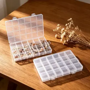 2pcs/pack 24-grid Clear Transparent Jewelry Box, Plastic Organizer Storage Container with Adjustable Dividers, for Jewelry Crafts Beads, Clear Plastic Containers