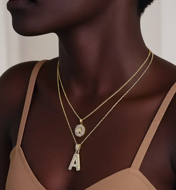 2 Pack Initial Letter Pendant Necklaces for Women, 14K Gold Plated Alphabet Necklace with Adjustable 17''-19'' Chain, Valentine's Day Jewelry for Wome