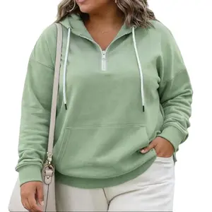 Women's Plus Size Sweatshirts Quarter-Zip Pockets Hoodie Casual Long Sleeve Top