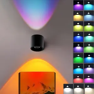 Double-Sided RGB Magnetic Wall Lamp, Modern Mood Lighting, 3 Color Temperatures and Stepless Dimming, 16 RGB Colors and 4 Change Modes, with Touch and Remote Control, Sunset Atmosphere Night Light, Suitable for Bedroom, Living Room