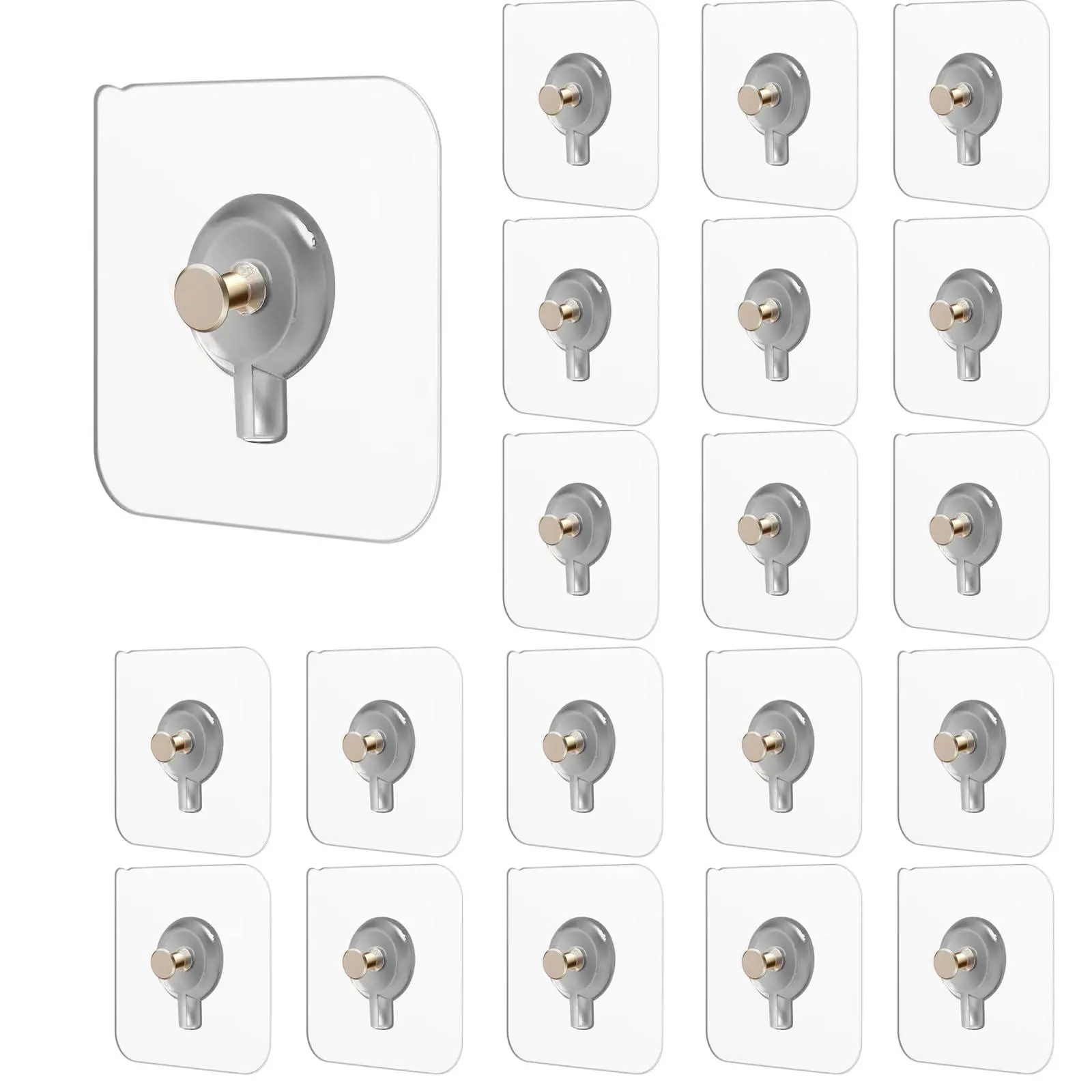 20-Pack Adhesive Wall Mount Screw Hooks – No-Trace Sticker Hanging Nails for Bathroom, Kitchen & Smooth Surfaces, Damage-Free Screw Hooks