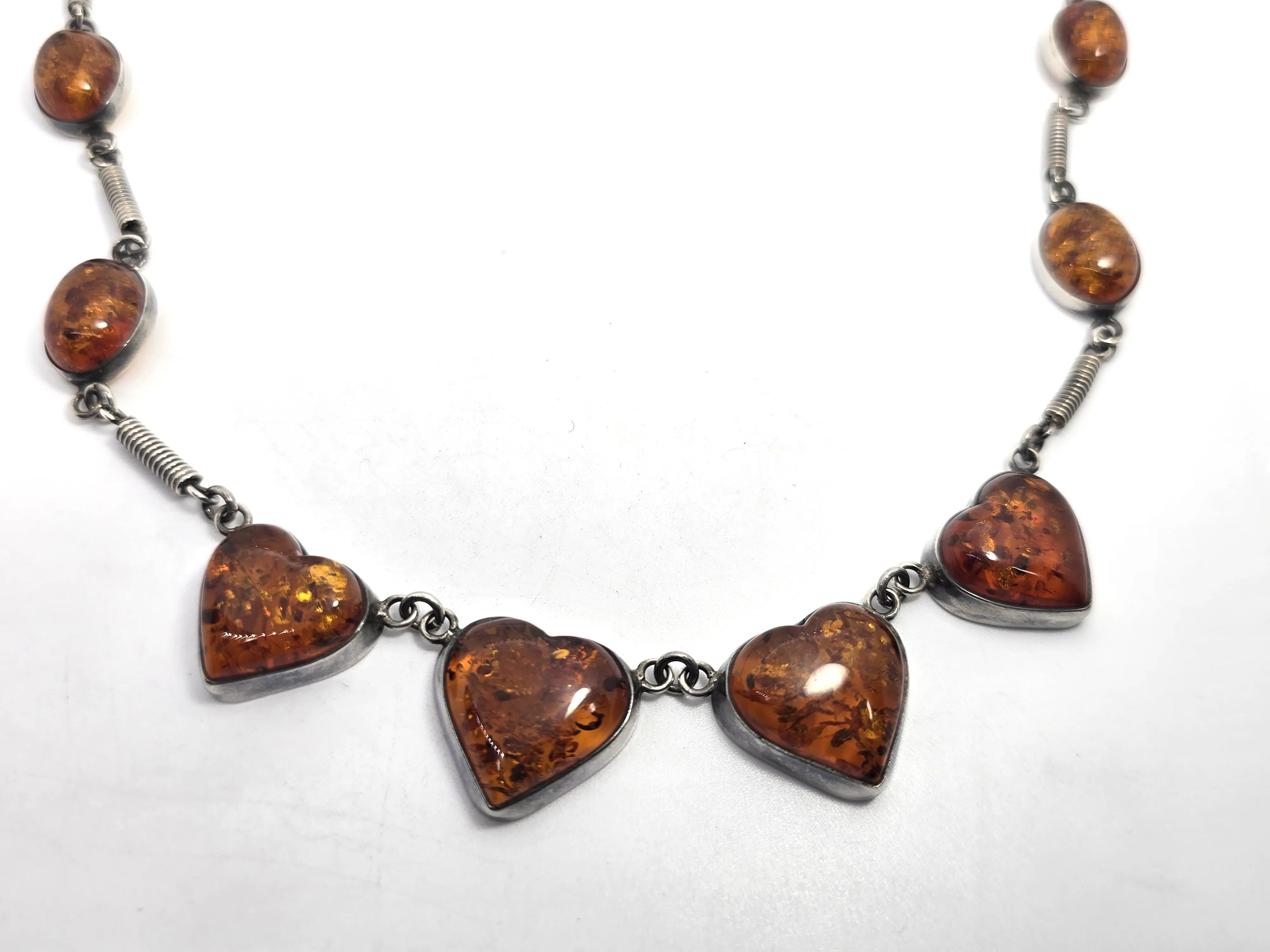UTC Amber multi stone heart statement vintage sterling silver necklace 21 inches