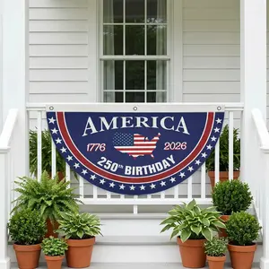250th Anniversary Patriotic Fan Banner Semicircle Flag America 1776 2026 Independence Day Yard Outdoor Decor Celebration Hanging Display Ornament tiktokshopspringglowup