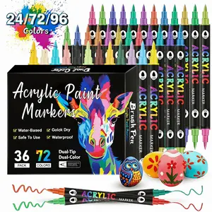 Dual Tip Acrylic Paint Markers Set - Acrylic Markers with Waterproof, Quick-Dry, Non-Toxic Brush & Fine Points, Permanent Graffiti Supplies for Rock, Glass, DIY Crafts (Home & Party Gift Option)