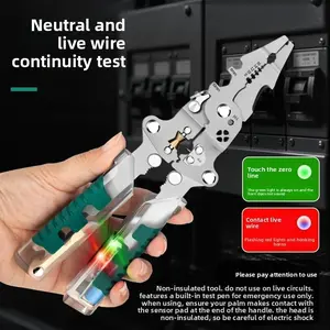 Electrician's special tool with electric testing, wire separation, wire winding, wire pressing functions, folding electrician pliers, multi-functional wire stripper