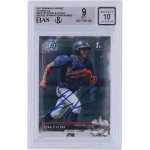 Ronald Acuna Jr. Atlanta Braves Autographed 2017 Bowman Chrome Prospects #BCP127 Beckett Fanatics Witnessed Authenticated 9/10 Card - Fanatics Authentic Certified