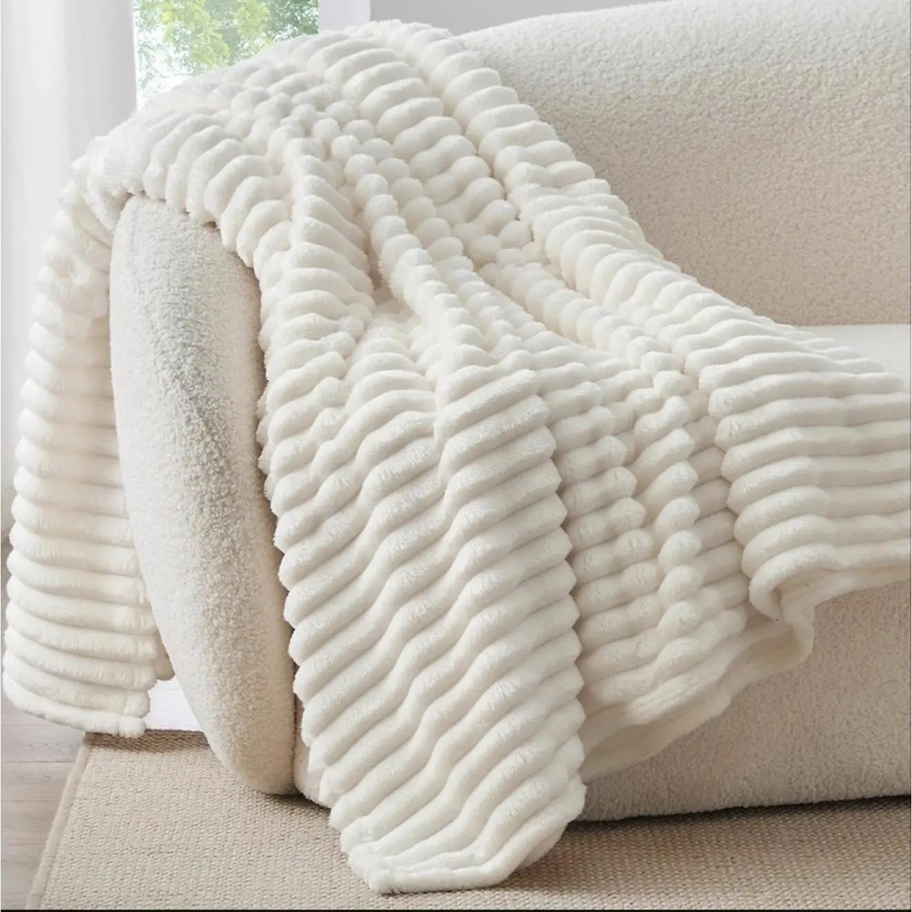 BEDELITE Modern Ribbed Fleece Throw Blanket, 50”x60 inches, Cozy Soft Textured Blanket for Couch & Living Room, Machine Washable, 50” X 60 Inches