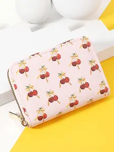 Fashionable cherry printed credit card storage bag, Credit Card Organizer with easy to carry multiple card slots and versatile card slots, perfect for outdoor, travel, and back to school use for card storage Casual Card Holder