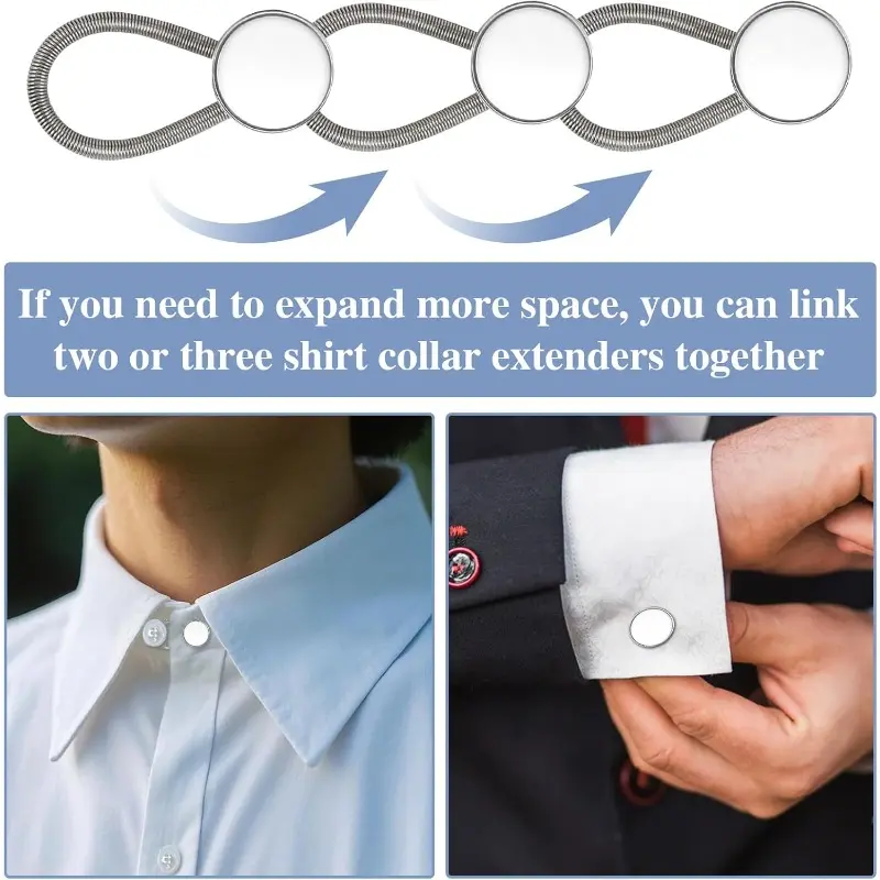 12 Pcs Elastic and Adjustable Collar Extenders for Mens Shirts, Comfortable Neck Button Extenders for Mens Dress Shirts and Suits Cuffs, Tie Collar Extender, Metal Button, 3 Colors(Black, White, Silver) - TikTok Shop 12 Pcs Elastic and Adjustable Collar Extenders for Mens Shirts, Comfortable Neck Button Extenders for Mens Dress Shirts and Suits Cuffs, Tie Collar Extender, Metal Button, 3 Colors(Black, White, Silver) - TikTok Shop