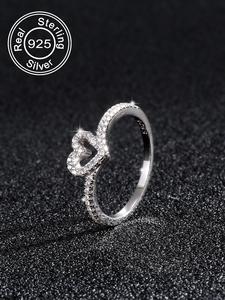 s925 sterling silver summer hollow out rings for women, heart design rhinestone decor promise ring for gf, elegant exquisite engagement rings for men, fashion accessories for daily & back to school, gifts for wife, pave engagement ring, cluster ring