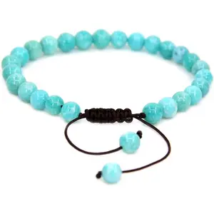 Natural Brazilian Amazonite Gemstone 6mm Round Beads Adjustable Bracelet 7" Unisex