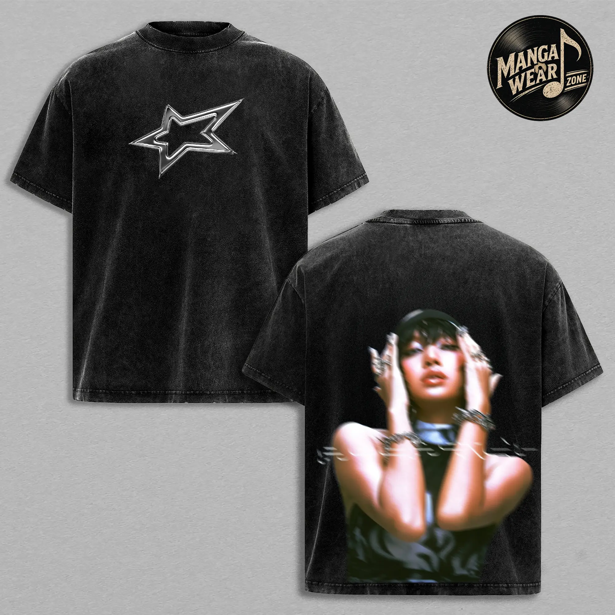 Lisa Inspired Vintage Washed Graphic T-Shirt K Pop Idol Streetwear Tee Oversized Retro Fashion Shirt Gift For Fans