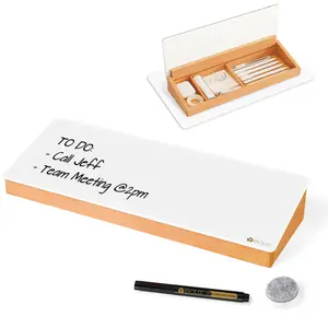 Glass Desktop Whiteboard with Wood Organizer for Small Office Accessories, Desk Board Buddy, Aesthetic Desk Dry Erase White Board with Drawer for Home Office Cubicle, Marker & Eraser Included