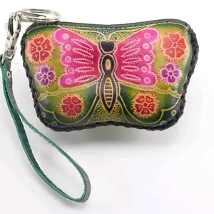 Handmade leather butterfly coin purse wallet