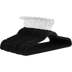 Slim Velvet Non-Slip Space Saving Suit Clothes Hangers for Closet Organization, Black/Silver, 30-Pack