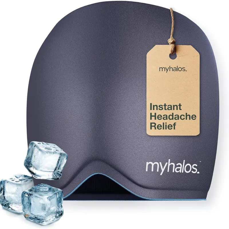 MyHalos Migraine Relief Cap | 30% Thicker Gel Headache Hat, 2x Cooling + Odor-Free Freezer Bag | Long Lasting Cold Therapy for Stress, Sinus, Puffy Eyes & Hangover