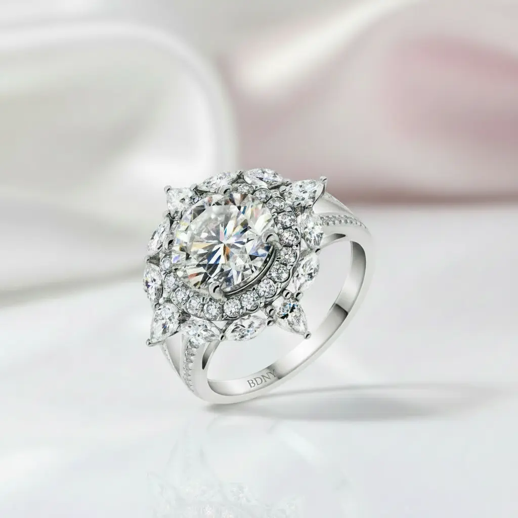 18k White Gold 3.0 Ct Round Cut Diamond Option Engagement Ring