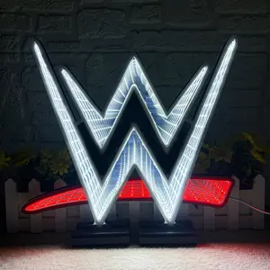 WWE Wrestling Neon Sign, LED Wrestling Neon Sign for Wall and Room Decor, USB Night Light for Game Bedroom Birthday Competition Party Gifts
