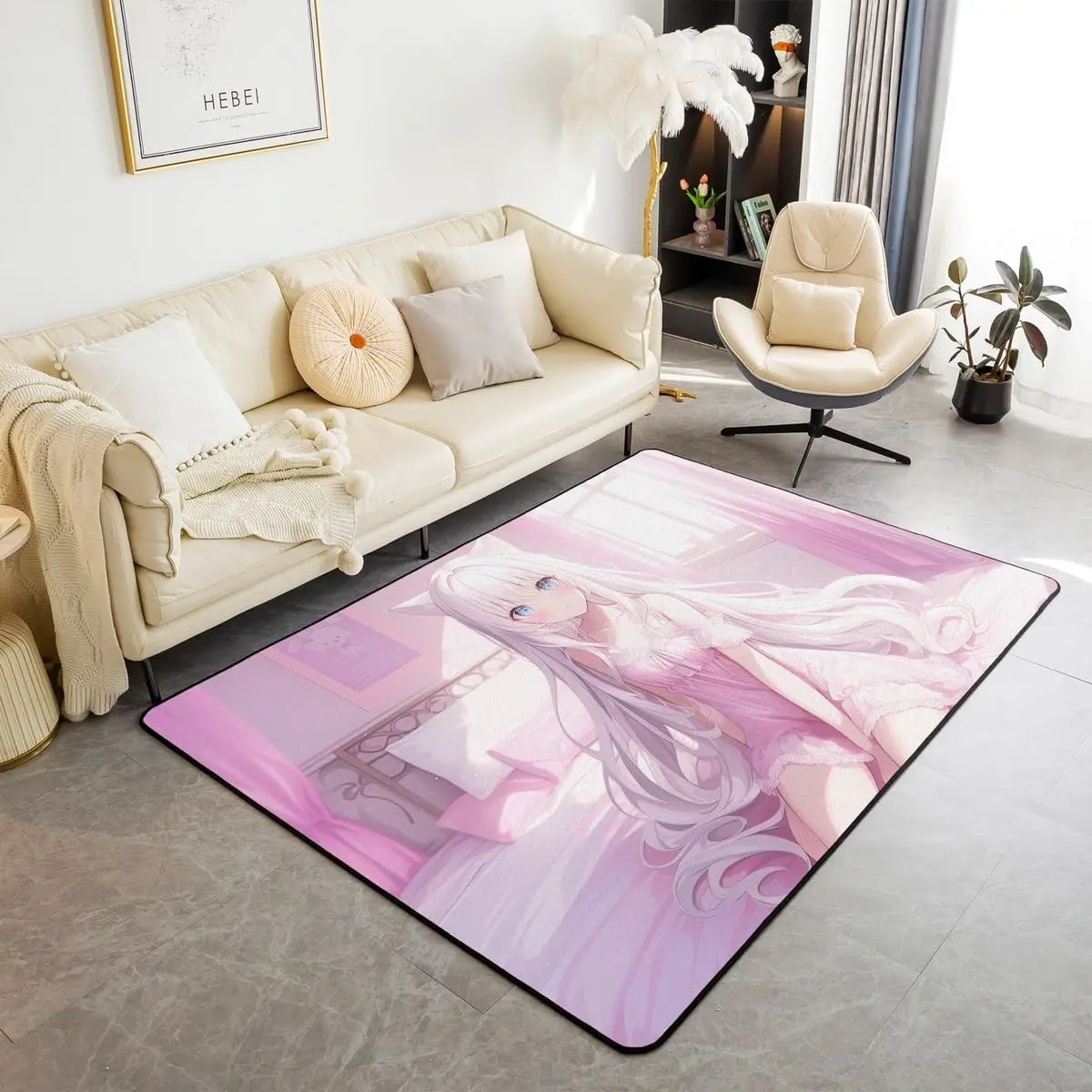 Japanese Anime Carpet 4'11" x 3'3" Anime Area Rug Kawaii Japanese Style Indoor Floor Mat Cartoon Japan Animation Decorative Washable Rug Adult Women,Pink