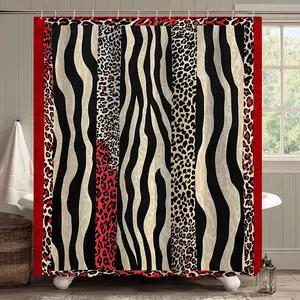 1/4 Pcs Zebra & Leopard Print Shower Curtain Set, adding a wild and fashionable touch to the bathroom. This printed shower curtain set includes a shower curtain, non-slip bath mat, toilet lid cover, bathroom rug and 12 plastic hooks.