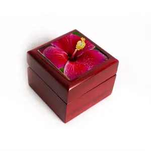 Tropical Hibiscus Red Island Wooden Ring Box - Beach Proposal & Wedding Decor
