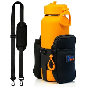Water Bottle Sleeve Pouch - Water Bottle Holder with Strap - Water Bottle Pouch with Side Zipper Pockets for Phone Cards Keys - Walking Water Bottle Holder - gym accessories
