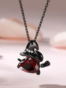 Women's S925 Creative New Witch Hat Broom Necklace, Magic Broom Pendant, Gothic Style Jewelry, Halloween Costume Accessory Gift, Zircon Necklace, Whimsical Necklace