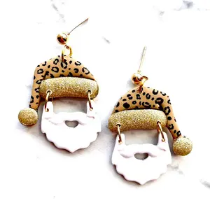 Christmas Leopard Print Santa Polymer Clay Earrings