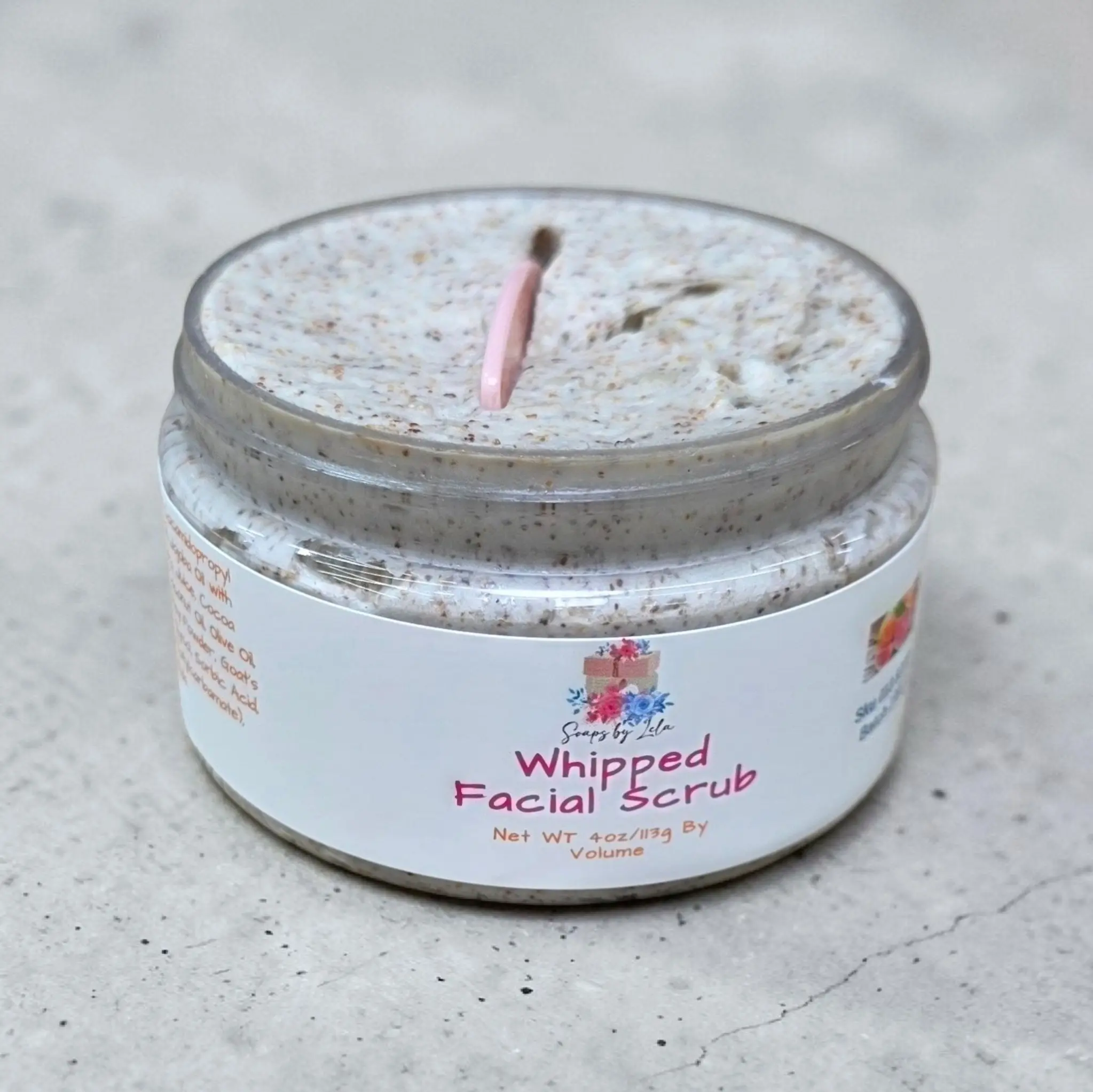 SOAPS BY LELA Whipped Facial Scrub - Apricot Seed Exfoliant with Shea Butter, Cocoa Butter, Sea Clay, Honey, Olive, Coconut, Oat, Rice for Complexion Care, Scented, Aroma, Grapefruit, Radiant, Gentle, Moisture