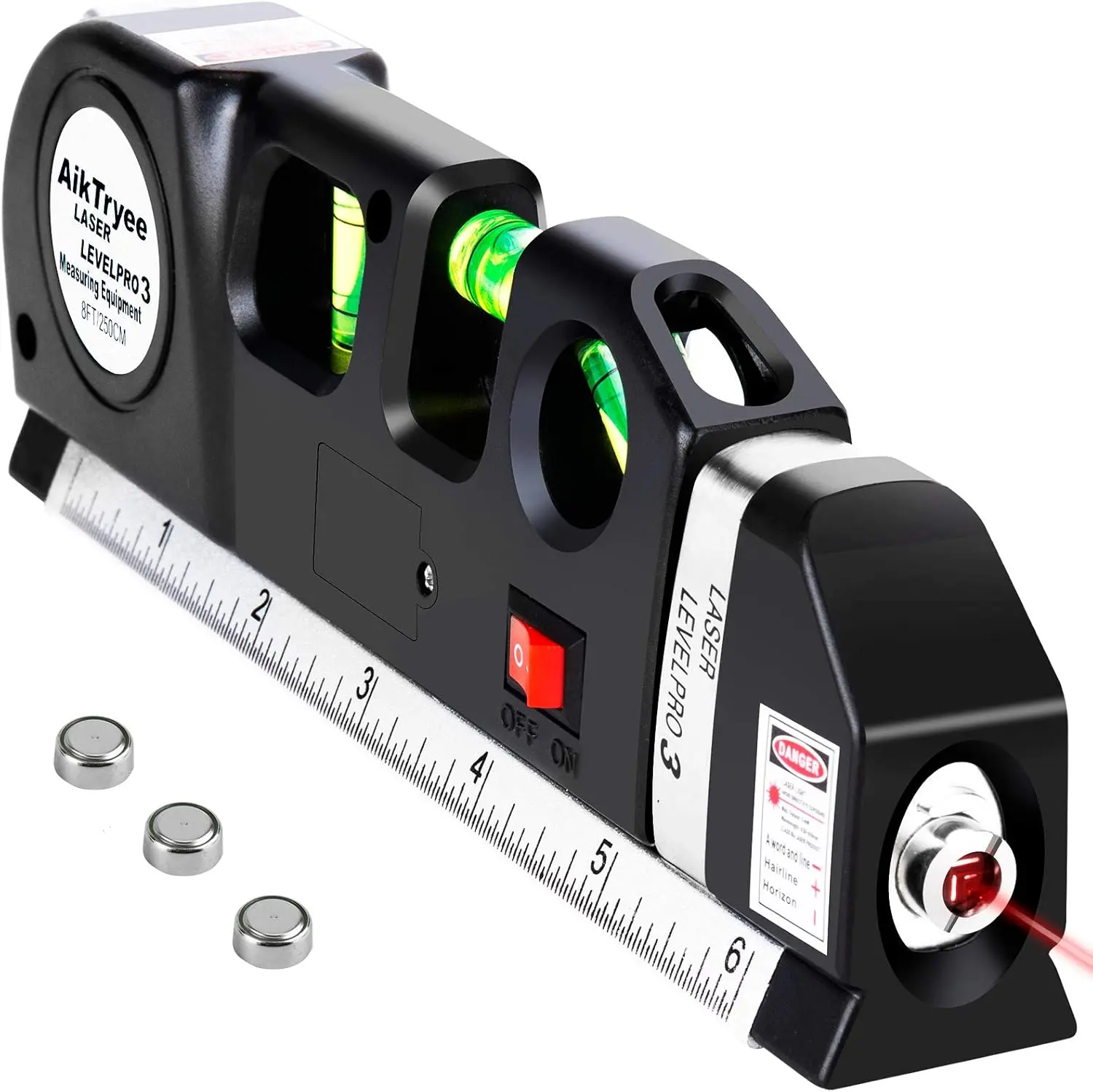 Multipurpose Line Tool Laser Level with 8ft/2.5M Rulers for Picture Hanging, Cabinets, Tile Walls
