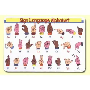 212 MAIN Rectangular Interactive Painless Learning Sign Language Placemats - Pack of 4, Wipe-Clean Write-Wipe Kitchen Tableware