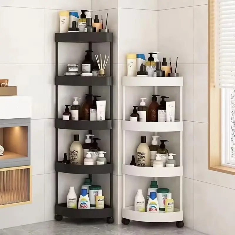5-Tier Rolling Corner Storage Rack - Slim Space-Saving Organizer Cart with Wheels, Multi-Purpose Mobile Shelving Tower for Bathroom, Kitchen & Living Room White